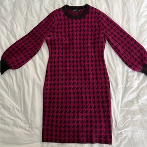 Pink and Black Houndstooth Sweater Dress